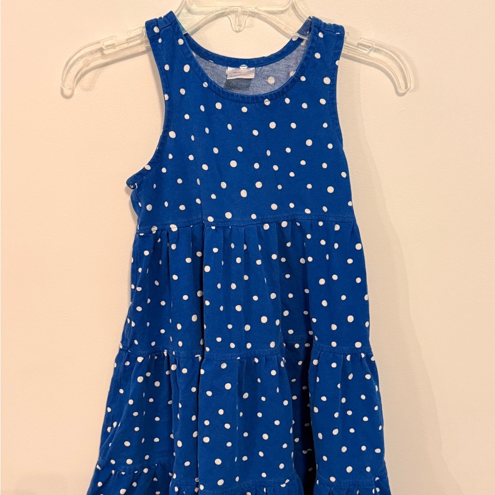 Hanna Andersson Girls' Blue Polka Dot Tiered Dress - White Dot Print